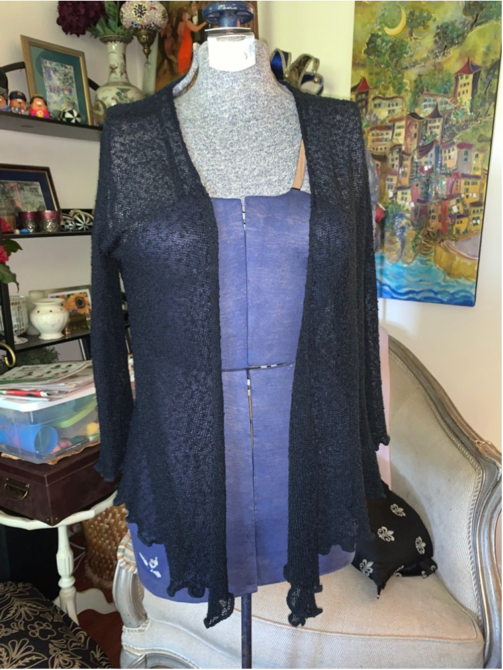 Women's Moffi Black Open Knit Cardigan beach cover L